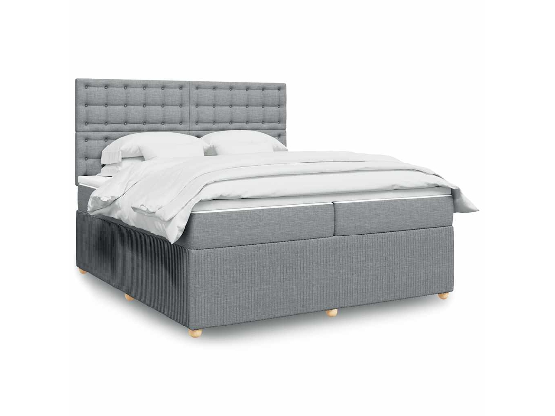 Cama Box Spring Con Colchón Tela Gris Claro 200x200 Cm