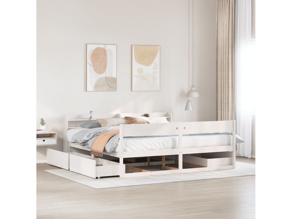 Cama Sin Colchón Madera Maciza De Pino Blanca 180x200 Cm