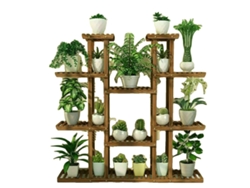 Suporte Para Plantas, 9 Andares, Design Durável Em Madeira E Metal, Marron