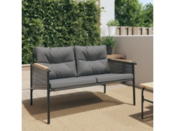 Banco de jardín con cojines 116 cm acero negro Dkd Home Decor