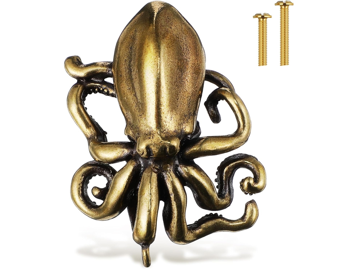 Tirador Decorativo De Latón Con Forma De Pulpo Y Superficie Cepillada Para Cajones Y Armarios.