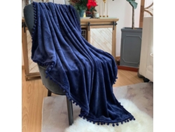 Rebe-manta Flanela Ligera Suave Con Flecos De Pompones Para Sofa Cama Todas Las Estaciones Azul Marino 51x59 Pulgadas