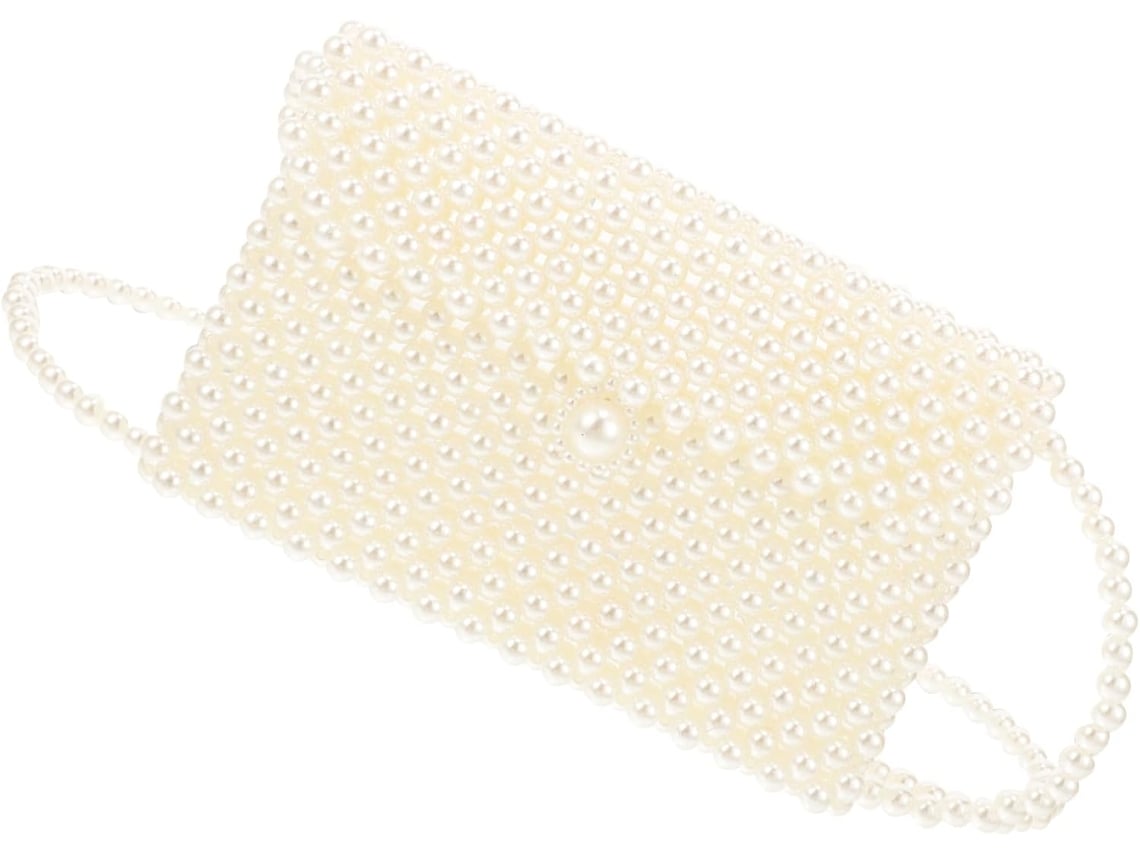 Bolso de hombro elegante Ciieeo, hecho a mano, con cuentas blancas, para teléfonos móviles.