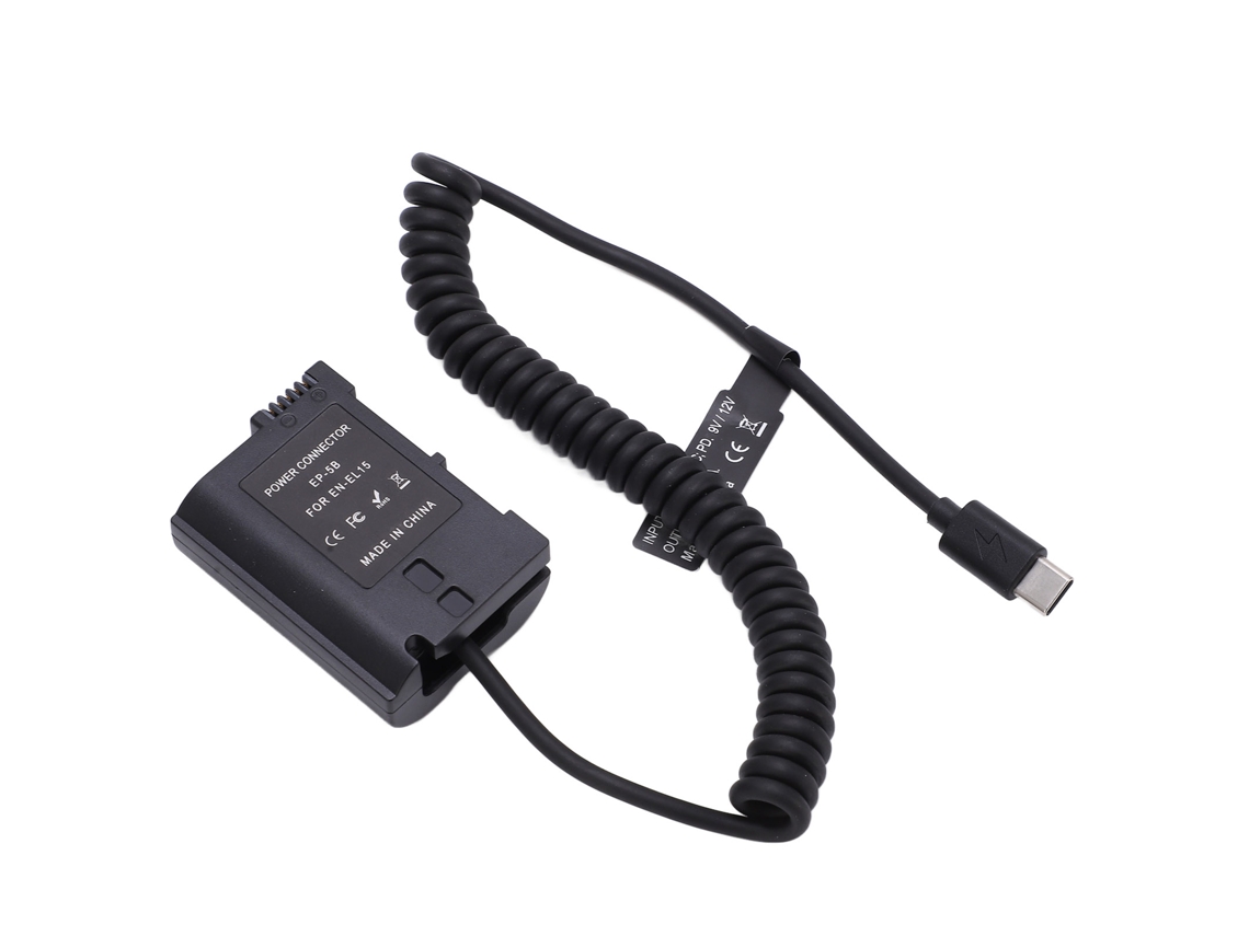 Batería Falsa Decodificada Completa Type C Con Cable Elástico En El15 Para Cámaras D810 D850 Z5 Z6 Z6ii Z7 Z7ii