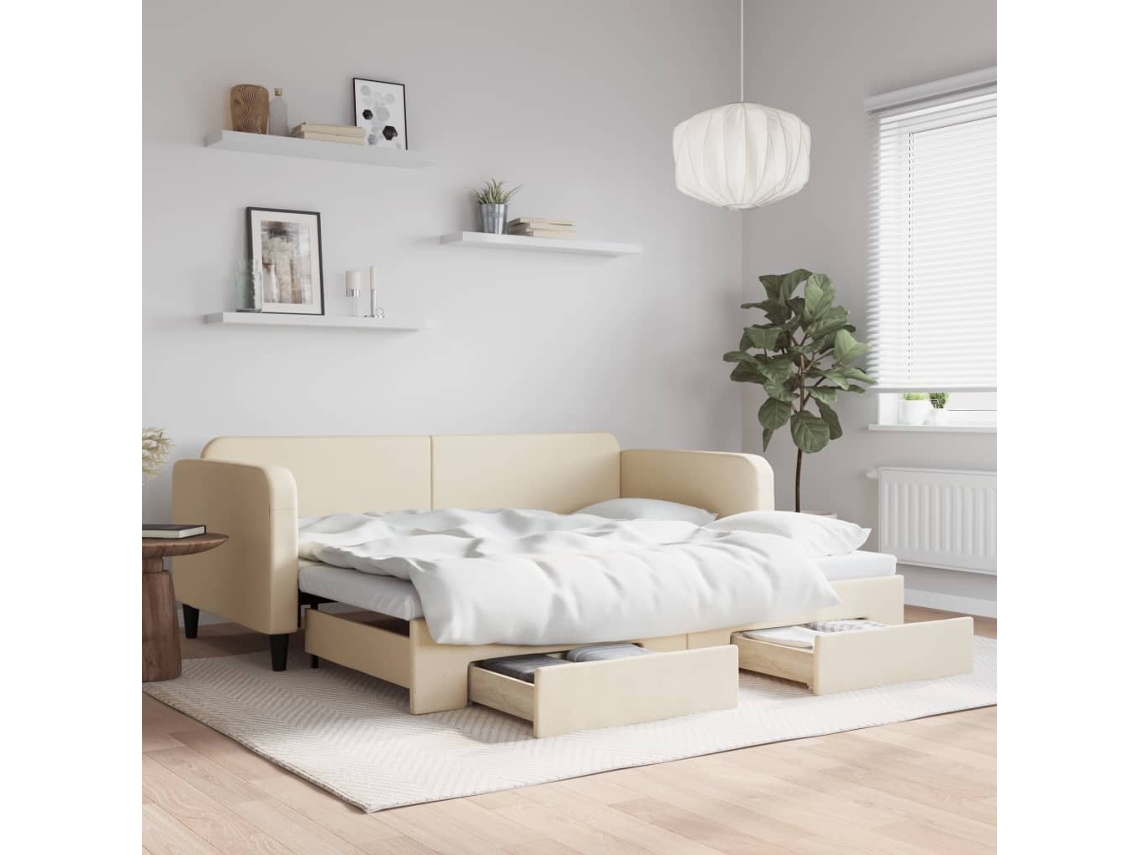 Sofá Cama Nido Con Cajones Tela Color Crema 90x200 Cm
