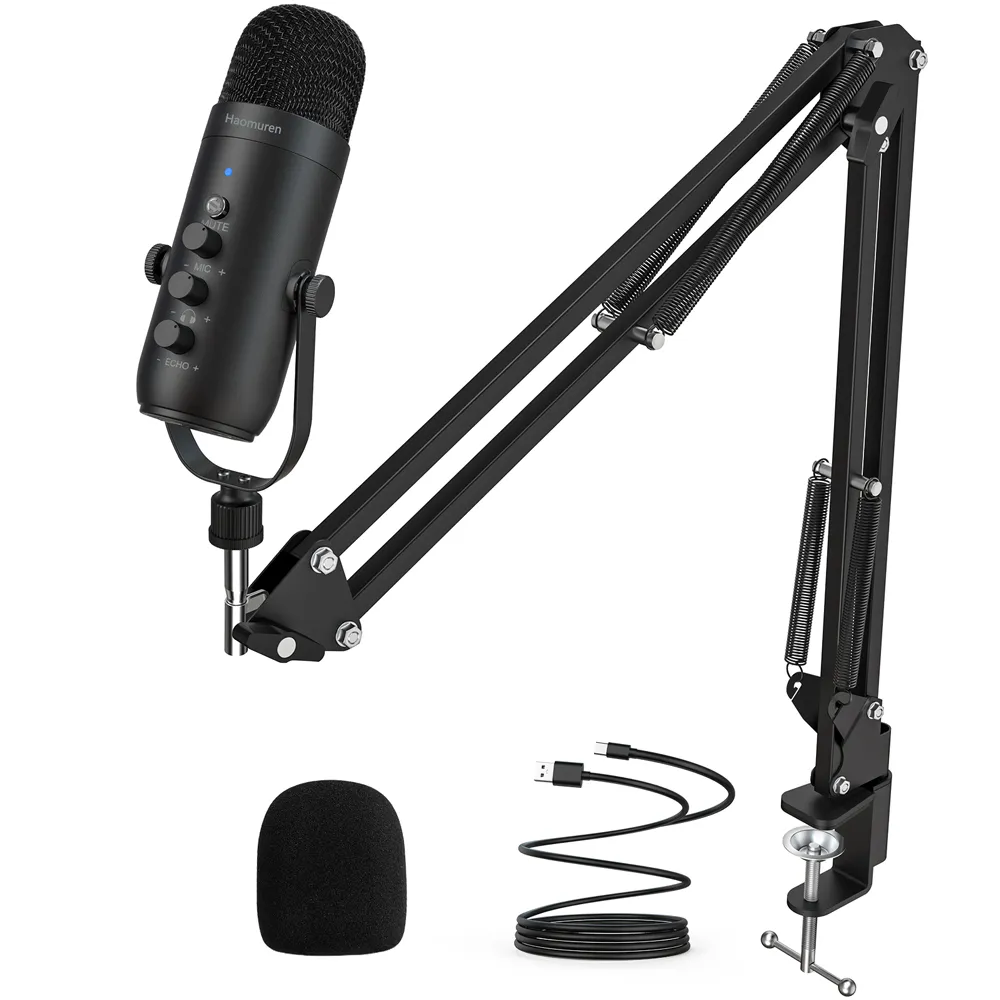 Micrófono USB profesional, kit de micrófono de condensador cardioide con brazo giratorio. Mdug