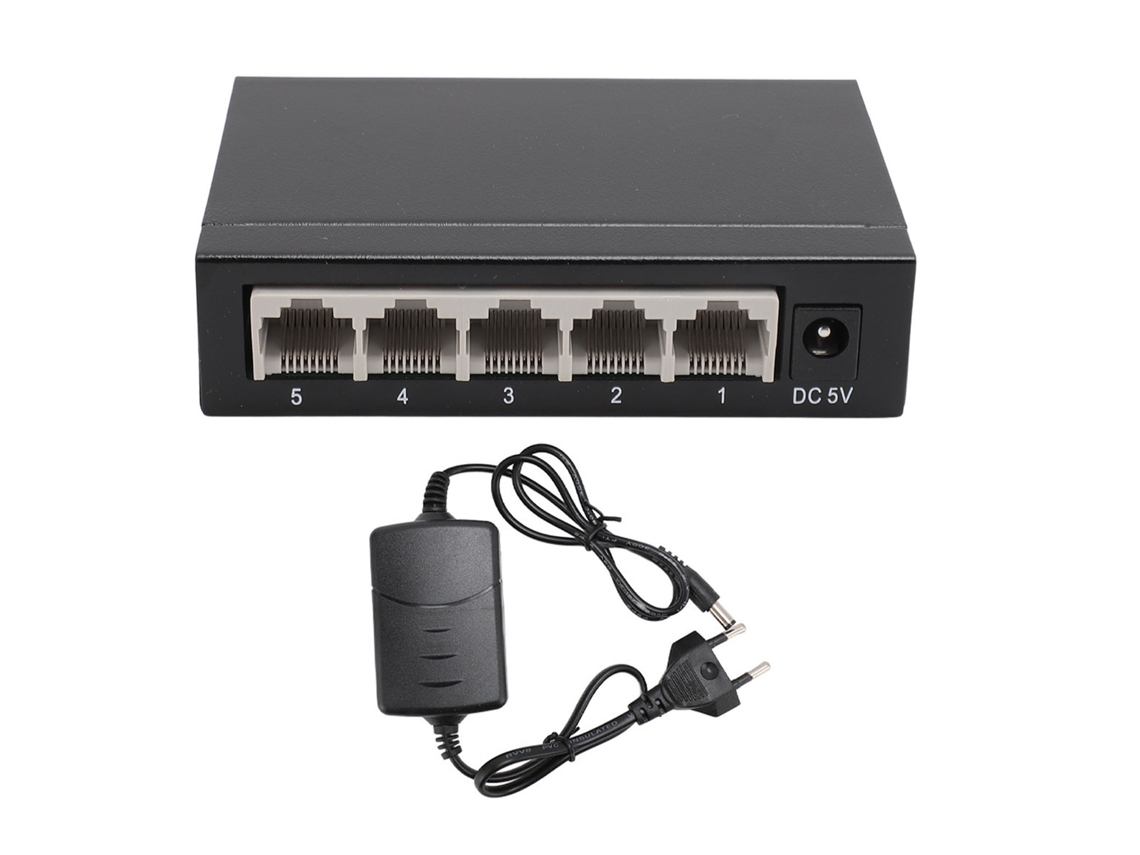 Conmutador Ethernet De 5 Puertos 10/100 Mbps, Carcasa Metálica, Plug And Play Para Red Doméstica, Enchufe Europeo.