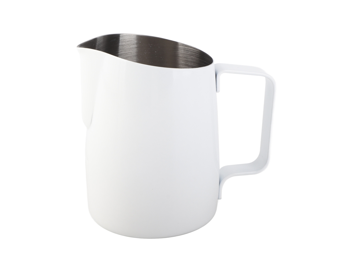 Jarra de acero inoxidable para café con leche de 420 ml para artes culinarias, color blanco
