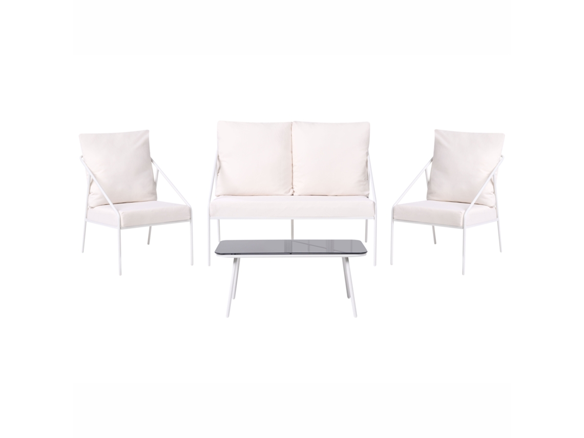 Conjunto De Exterior Em Aço Branco Com Almofadas Beliani Ustica De Aço Branco 112x68x75
