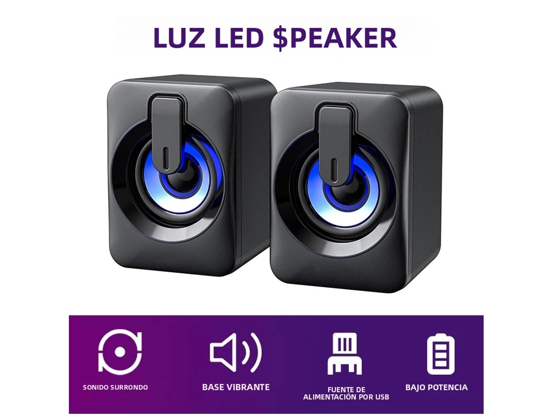 Mini Altavoz De Escritorio Con Cable Usb, Luz Led Y Subwoofer