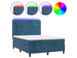 Maison Exclusive - Cama Box Spring Colchón Y Led Terciopelo Azul Oscuro 140x200 Cm
