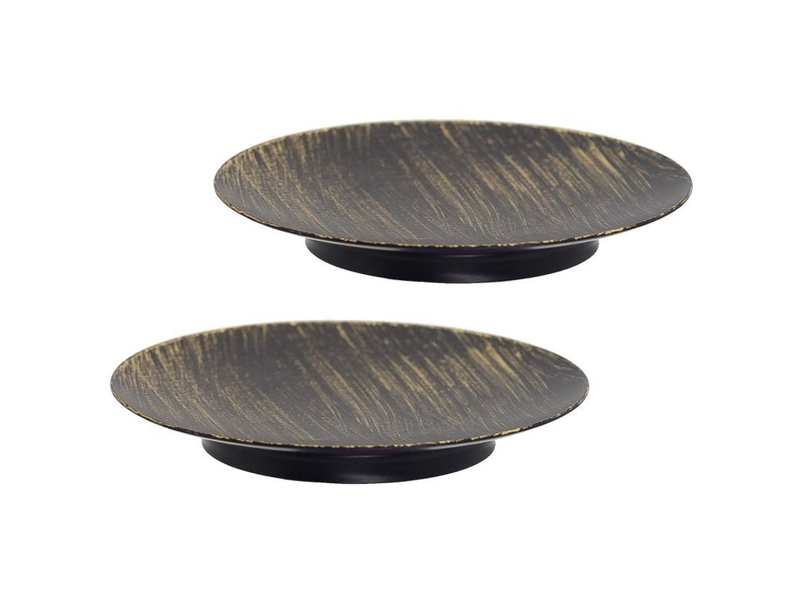 Platos Portavelas Retro Negro Oro Set De 2 Para Decoración De Fiesta Cena
