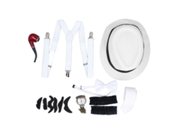 2026-conjunto De Disfraces De Abuelo 1920 Para Niños Con Tirantes Gorra Reloj Pipa Corbata Lentes Barba Día Del Colegio 100 Días Blanco 8 Piezas