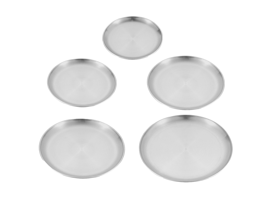 Juego de platos de picnic de acero inoxidable para exteriores, platos redondos y poco profundos para barbacoa y camping.