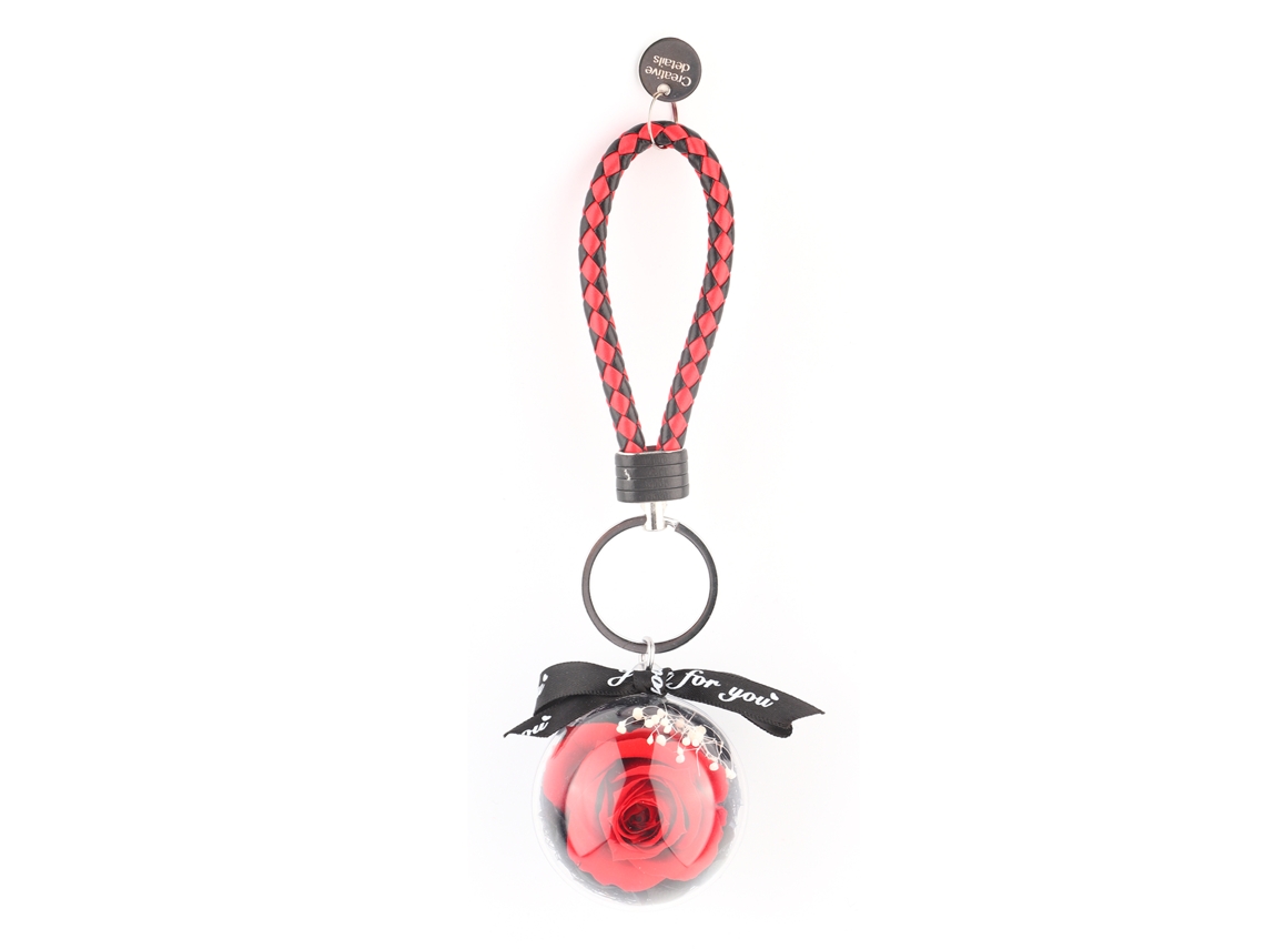 Llavero con flor preservada, lunares rojos, regalo decorativo