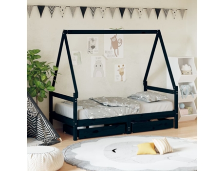 Estructura De Cama Infantil VIDAXL Negro Madera (80x160 cm)