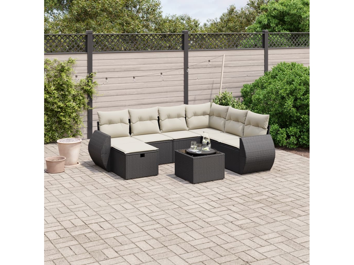 Conjunto de 8 sofás de jardín con cojines de mimbre sintético negro, Dkd Home Decor
