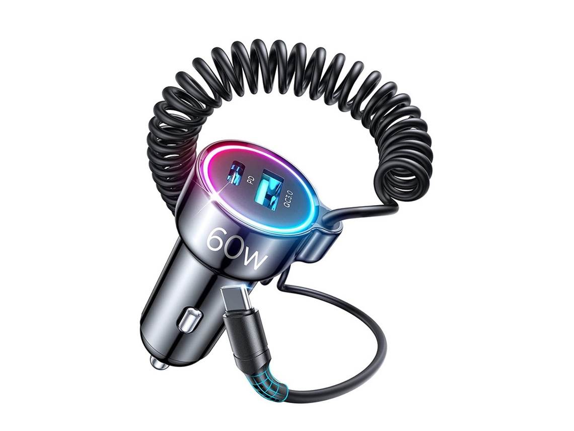 Transmisor de FM YIZHOOD JR-CL19 Adaptador de cargador de coche USB C súper rápido con cable, cargador USB para encendedor de cigarrillos apto para iPhone 15 Pro Max negro