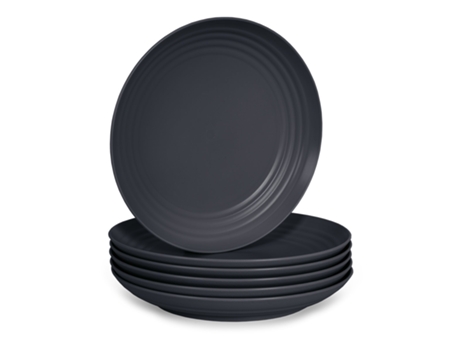 Juego de 6 Platos Plastic Forte Classic Llanos 25 cm Reutilizables. Ideal Fiestas. Grafito