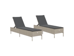 Conjunto de chaise longue de mimbre de 2 piezas con cojines, gris claro, EXCLUSIVO DE LA CASA