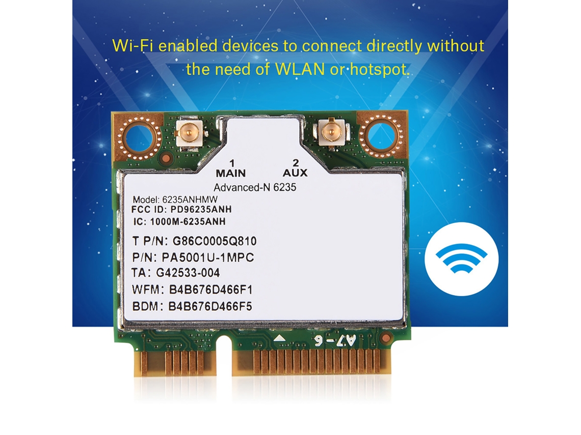 Tarjeta Wi-Fi Mini Pci E de doble banda 2.4/5g 300Mbps para Intel 945/965/gm45/pm45 (luz dorada)