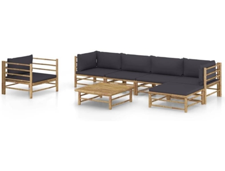Conjunto 7 de muebles de jardín VIDAXL bambú con cojines gris oscuro