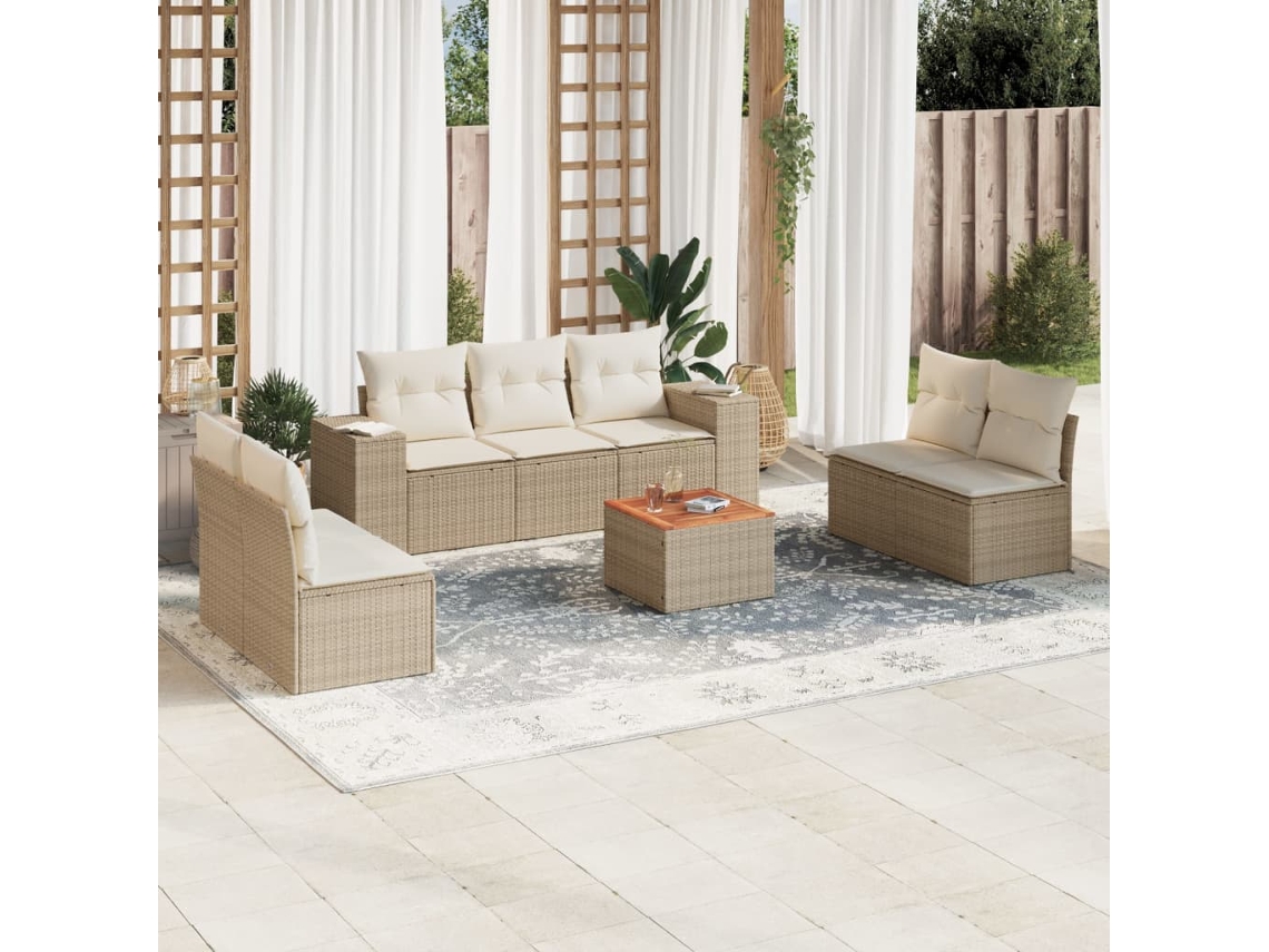 Conjunto de 8 sofás de jardín con cojines de mimbre beige Dkd Home Decor