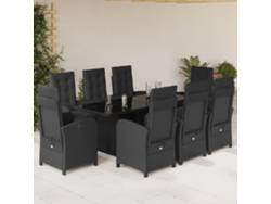 Juego de comedor de jardín de 9 piezas con cojines, mimbre sintético negro, DKD Home Decor