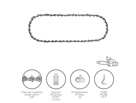 Cadena motosierra 3/8 / 0.050 1,3 mm. / 52 eslabones / 91 p