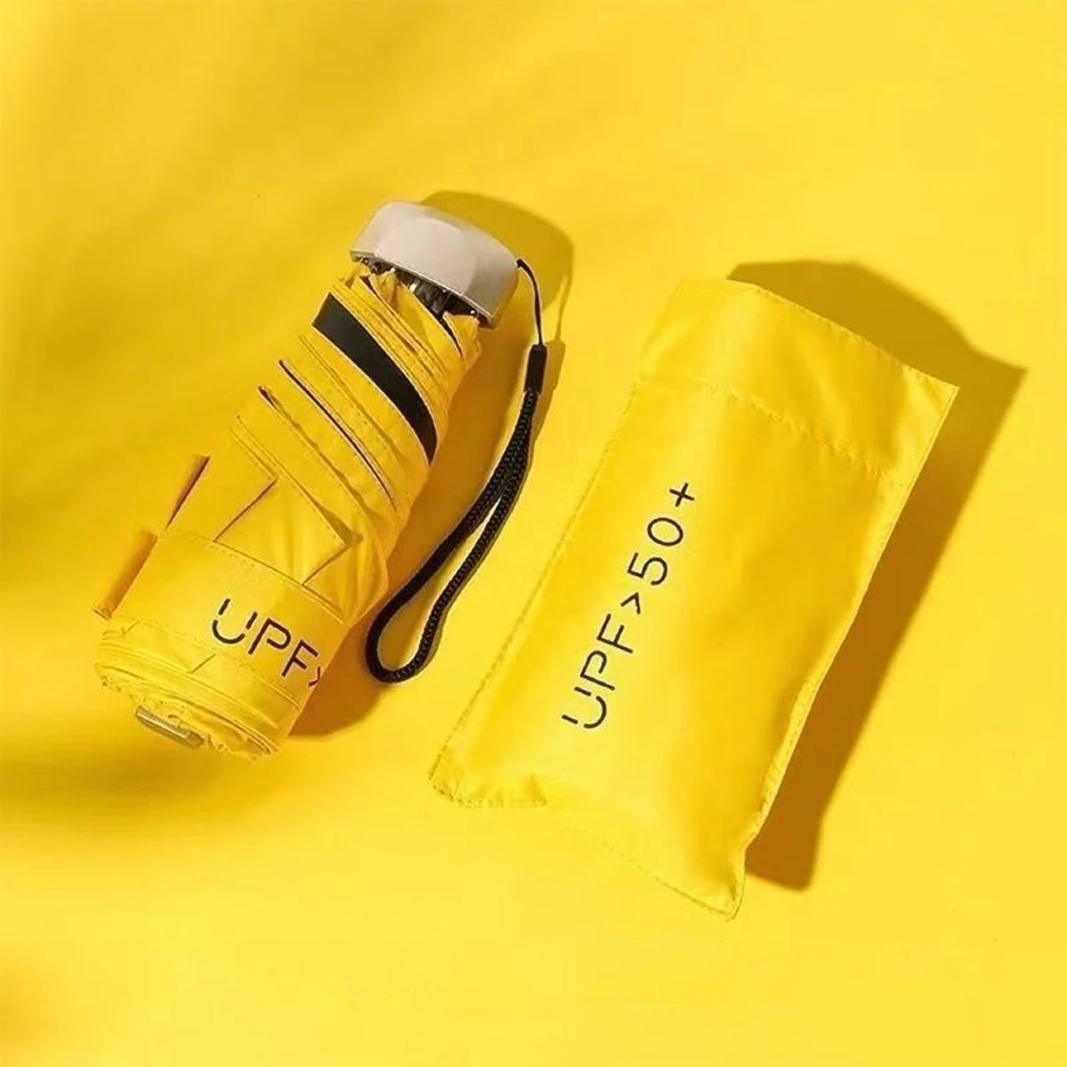 (amarillo) Sombrilla Portátil Para El Sol, Protección Uv, Sombrilla Plegable Ultraligera, Compacta.