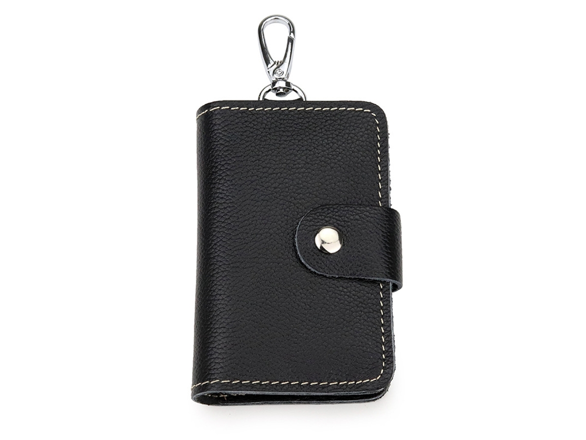 Cartera de Llaves de Cuero para Hombre - Organizador de Llaves Delgado y Compacto Negro