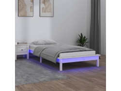 Estructura Cama Led Sin Colchón Madera Maciza Blanco 100x200 Cm