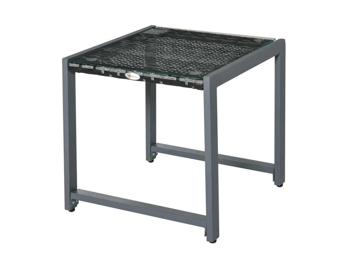 Mesa Apoyo,jardín,vidrio Templado,polirratán,aluminio,impermeable,moderno,gris