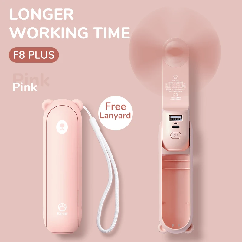 Ventilador Portátil Mini De Mano (4500 Mah, Rosa), Recargable Por Usb, Ventilador De Bolsillo 3 En 1.