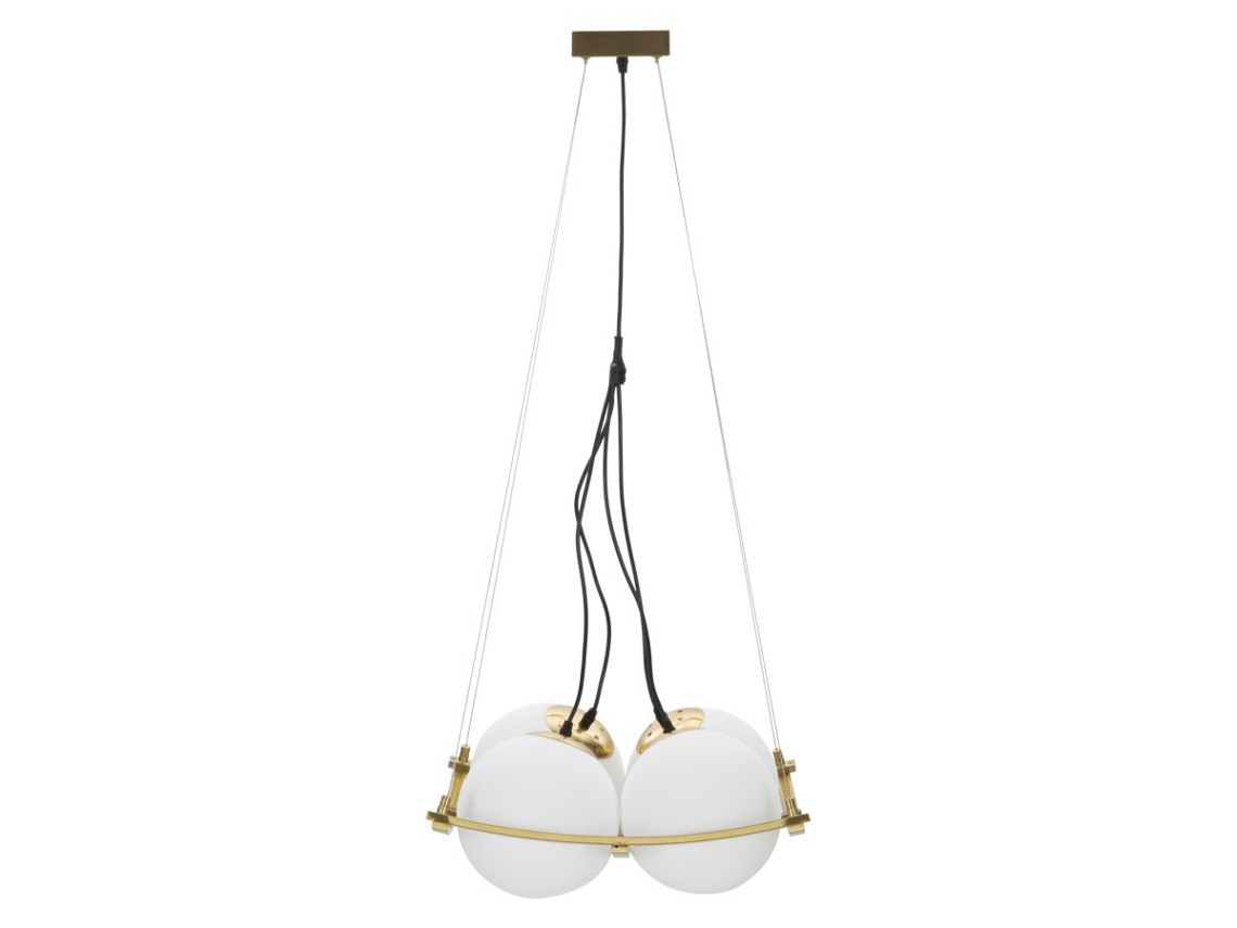 Lámpara De Araña Cuadrada Japonesa De 45x45 Cm - 4 Puntos De Luz En Cristal Blanco Y Metal Dorado - Estilo Geométrico Glamuroso - E27 20w Es