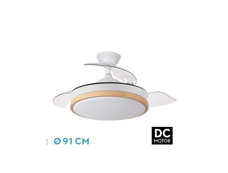 Ventilador DC Evros Blanco/Haya 72W 3 Aspas Desplegables FABRILAMP