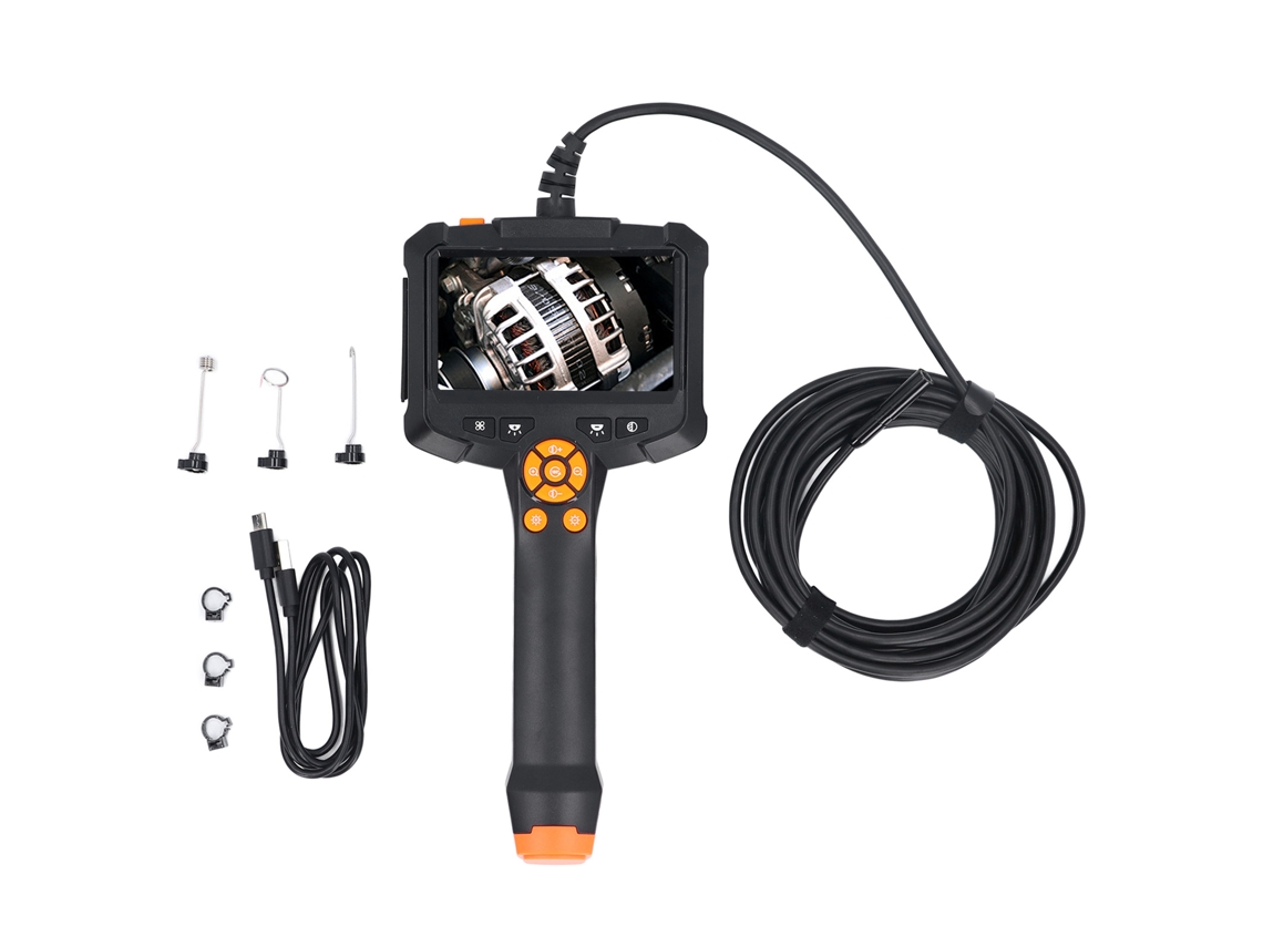 Câmera De Inspeção 4.3'' Lentes Duas 8mm Endoscópio Com 8 Leds Ajustáveis Para Reparos Carro E Casa 1m