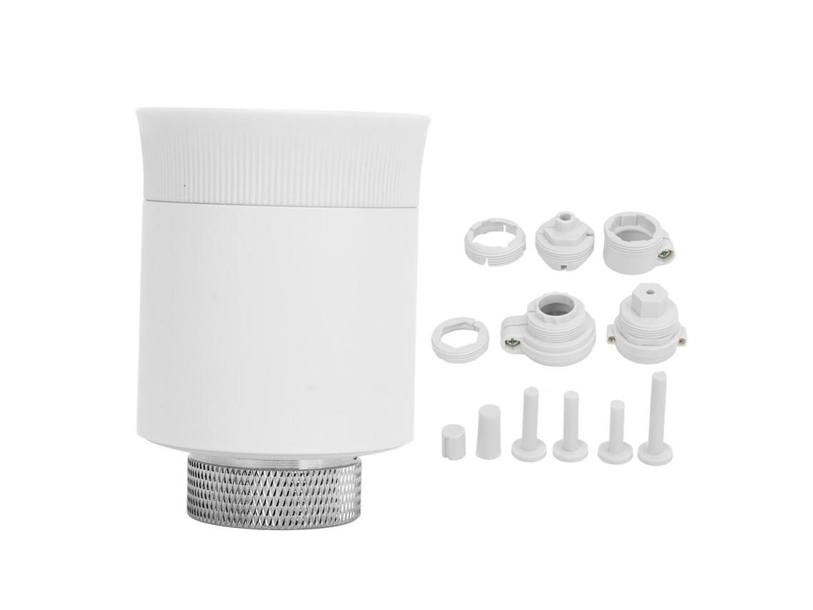 Termostato inteligente para radiador con control remoto por aplicación Zigbee y válvula termostática digital.