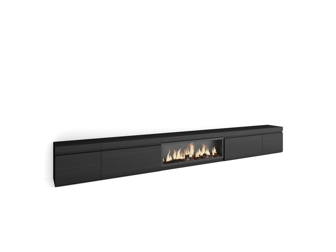 Mueble TV, Televisión, 368x35x45, Chimenea eléctrica XXL, Negro SKRAUT HOME