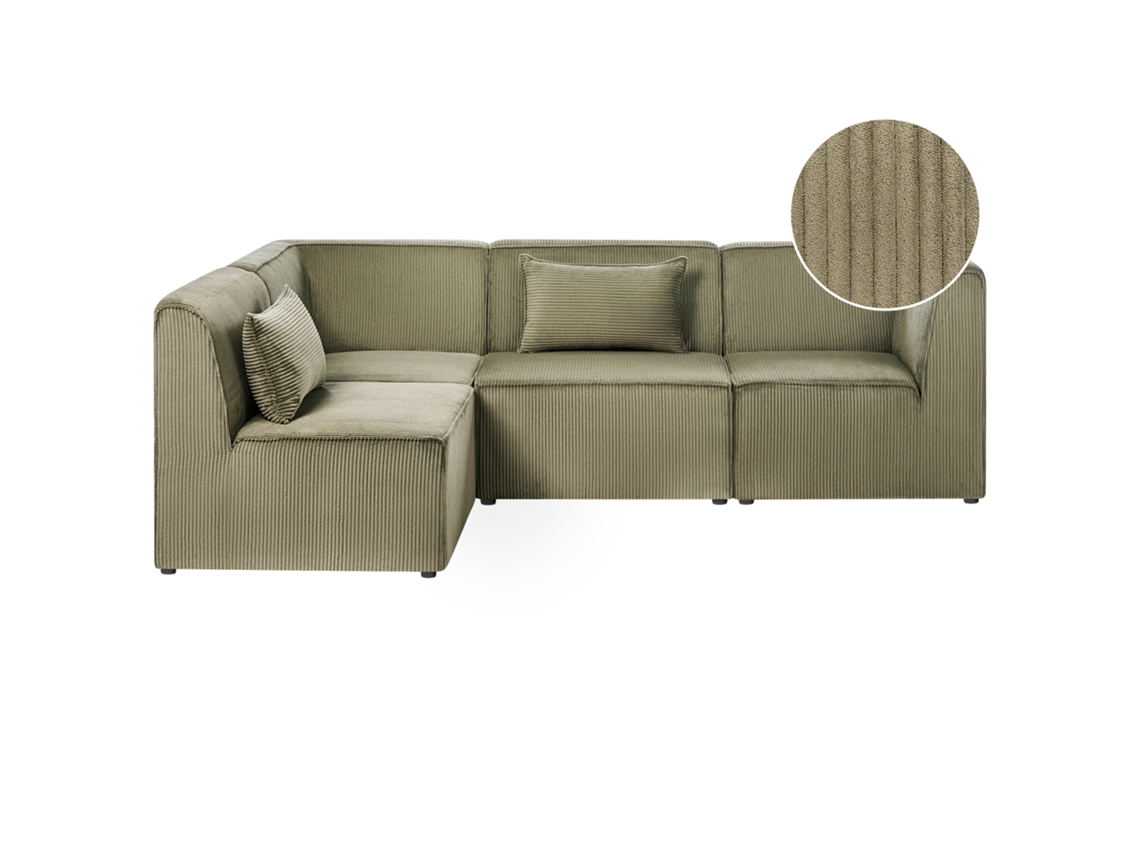Sofá Modular Moderno Beliani Lemvig De Bombazine Verde 250x166x78