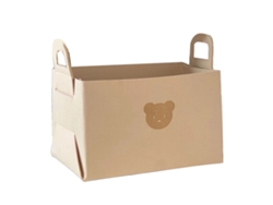 Cesta De Almacenamiento Plegable De Fieltro Con Asas Con Estampado De Oso Para El Hogar Y La Mesa, Color Beige.