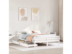 Estructura De Cama Sin Colchón Madera De Pino Blanca 150x200 Cm