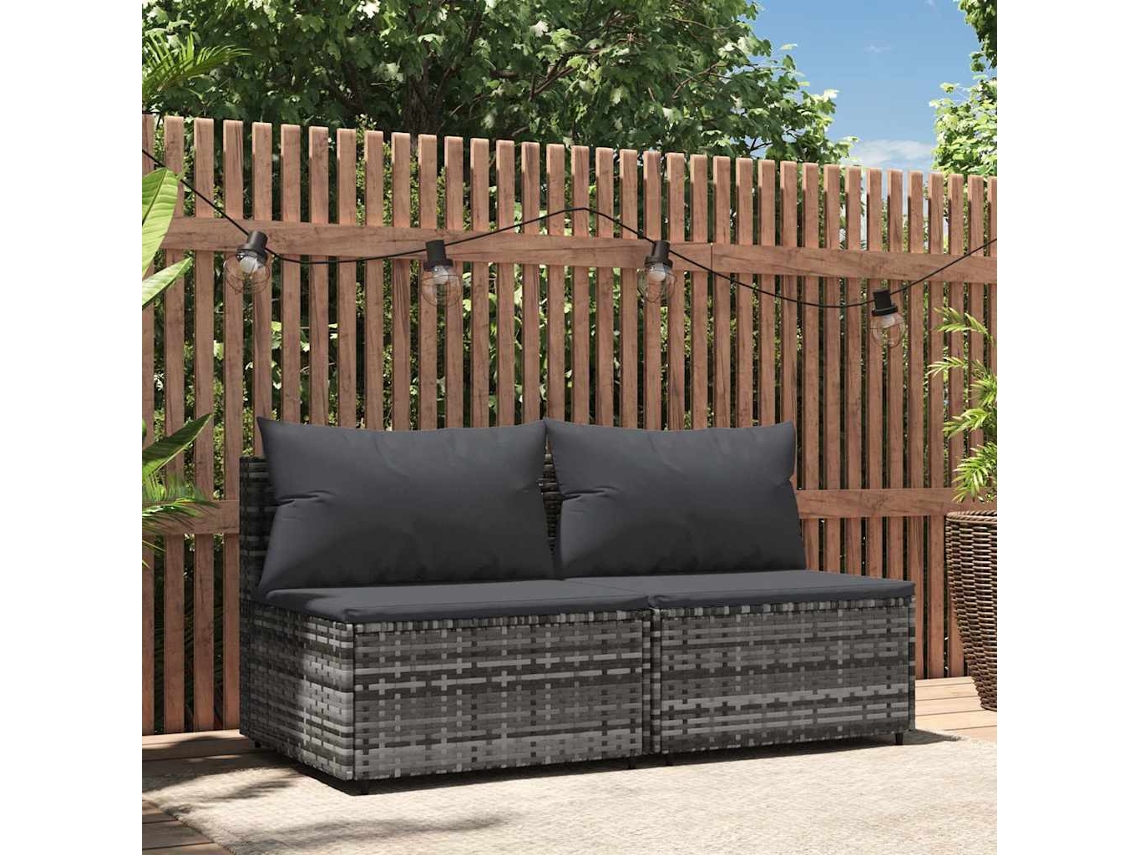 Sofás de jardín con cojines, 2 piezas, mimbre gris, Dkd Home Decor