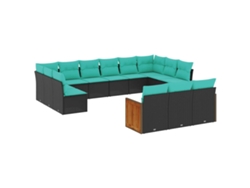 Conjunto de sofá de jardín de 13 piezas con cojines, ratán negro. Exclusivo de MAISON.