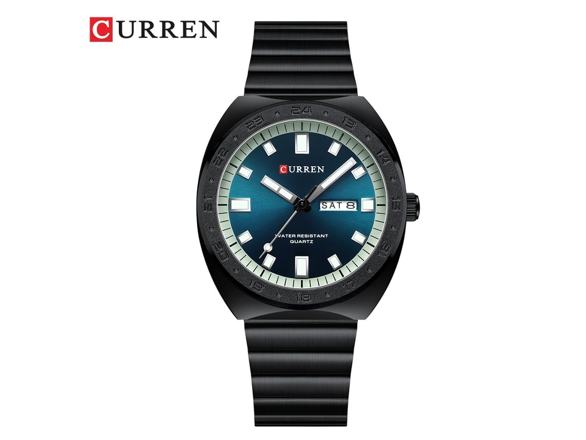 Reloj Redondo Impermeable (negro Y Azul) Con Doble Calendario