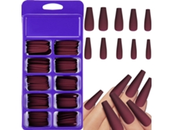 MEOIRUERY Uñas Postizas Matte Coffin para Mujeres y Niñas con 100 Piezas, Uñas Largas de Bailarina Mate con Caja para Decoración