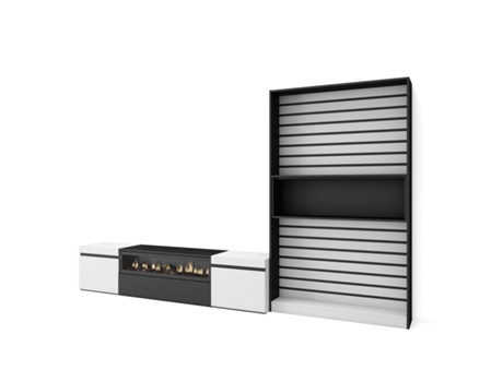 Muebles de Salón para TV SKRAUT HOME Para TV hasta 80", Chimenea eléctrica, Blanco y Negro (310x186x35 cm)