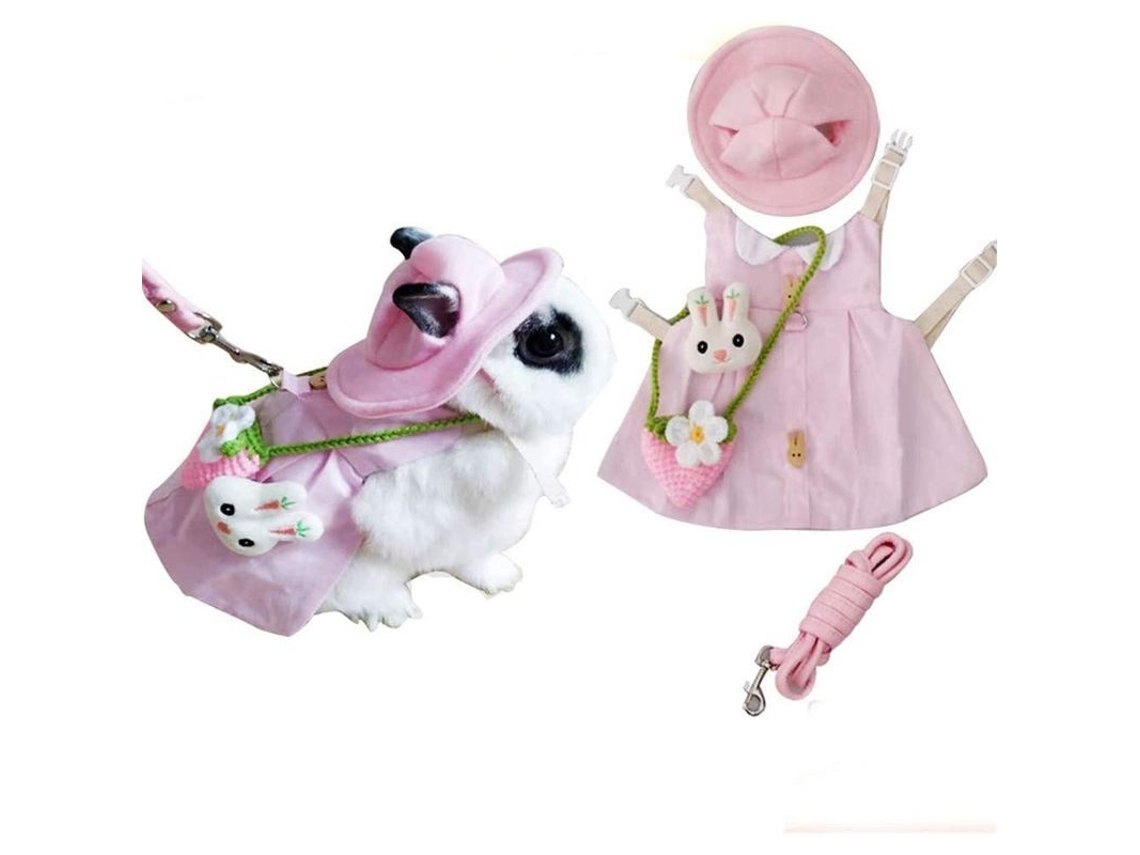 Disfraz De Conejito Para Mascotas Con Sombrero Para El Sol, Bolso Y Collar - Conjunto Para Animales Pequeños