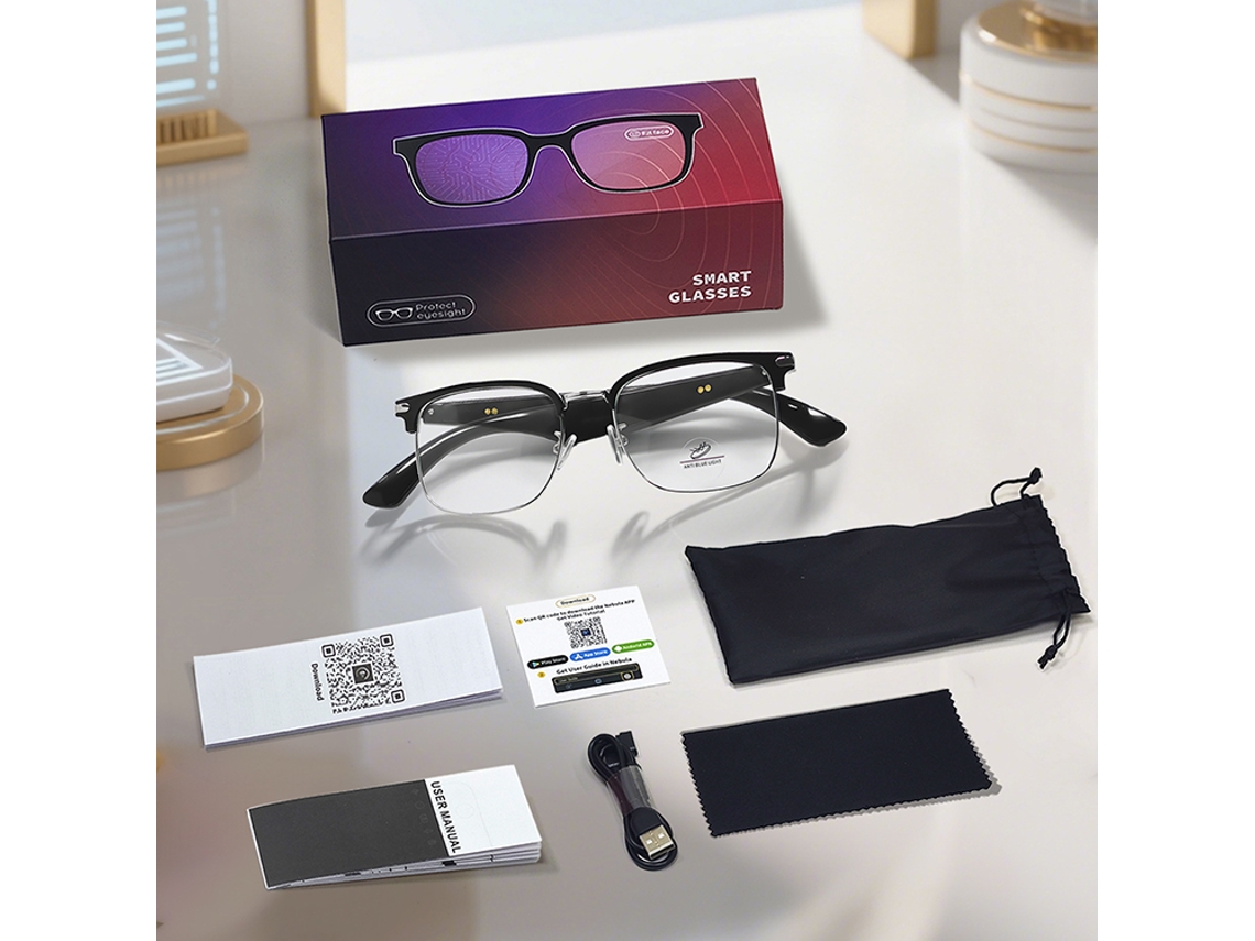 Gafas inteligentes Eifson Gy600 con protección UV, más de 100 idiomas en línea, traducción por IA y altavoz (negras)