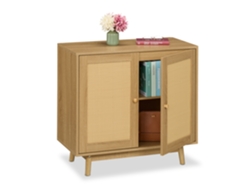 Relaxdays Aparador, 2 Compartimentos, Design Rattan E Madeira, Axlxp: 75 X 80 X 40 Cm, Sala, Cozinha, Apoio, Natural